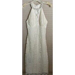Davids Bridal   (DB Studio) Wedding Dress Ivory Size 4 Mid Length Lace And Jeeel